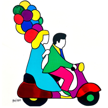 Immagine di Coppia in vespa con palloncini